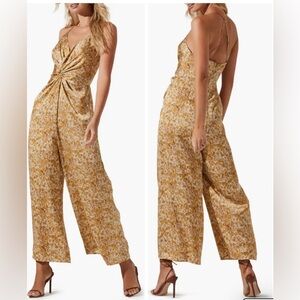 ASTR The Label Mustard Abstract Animal Print Jumpsuit